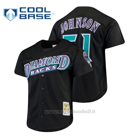 Maglia Baseball Uomo Arizona Diamondbacks Randy Johnson Cooperstown Collezione Mesh Button-Up Negro